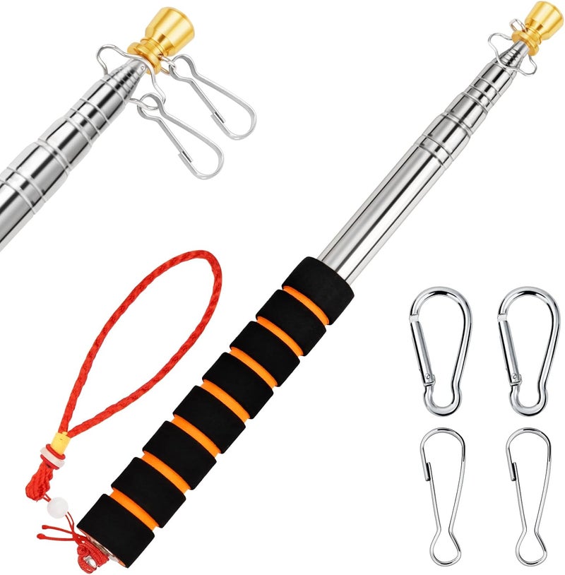 CATMOOW Portable Telescopic Handheld Flag Pole for Carrying, 6.56Ft/2M Stainless Steel Telescoping Hand Held Flag Pole to Carry, Extendable Tour Guide Flag Pole, Flagpoles with Clips for 3x5 Flag - Image 1